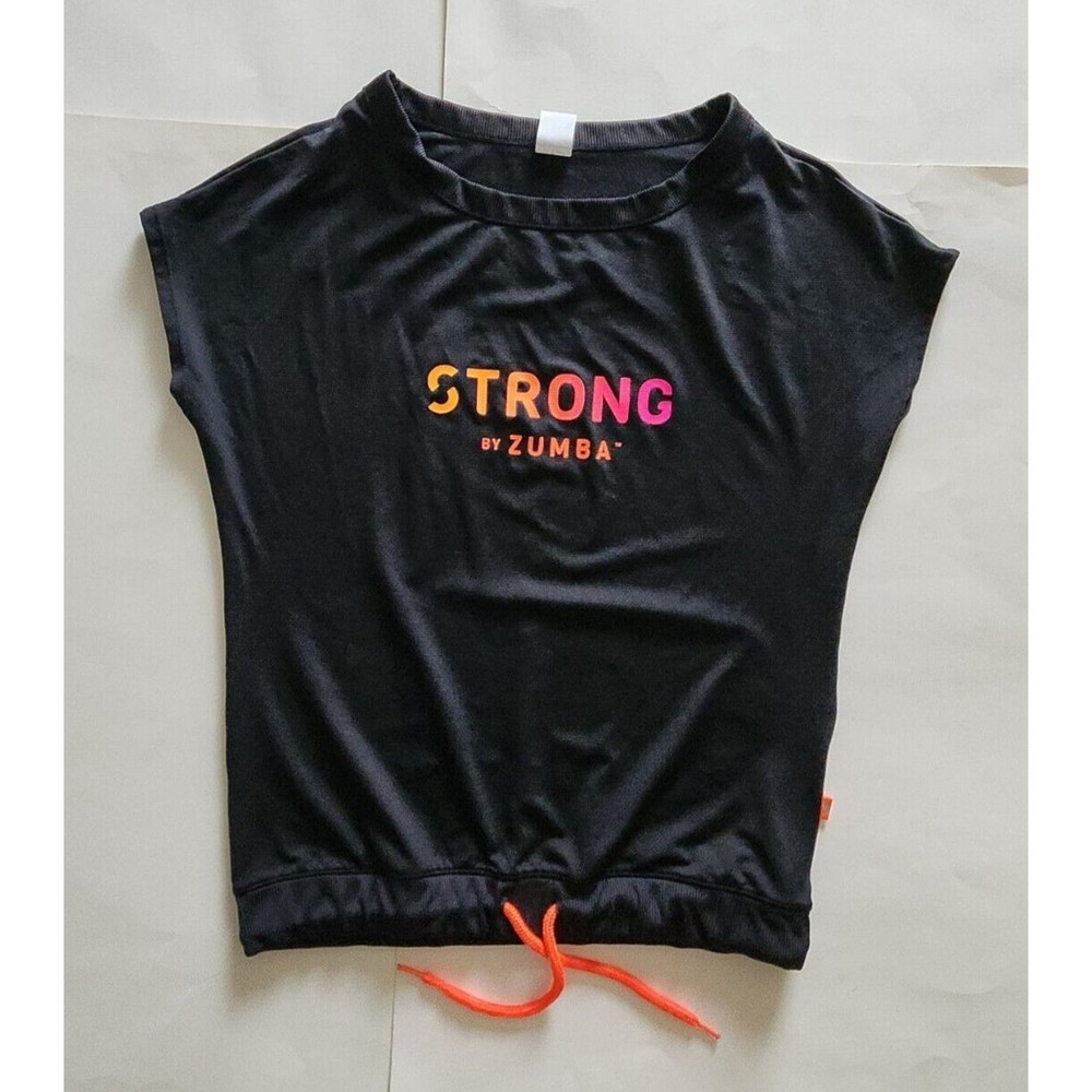 STRONG By Zumba Instructor Drawstring Top Z-Wear Black Crew Neck Shirt Wmn Sz XS